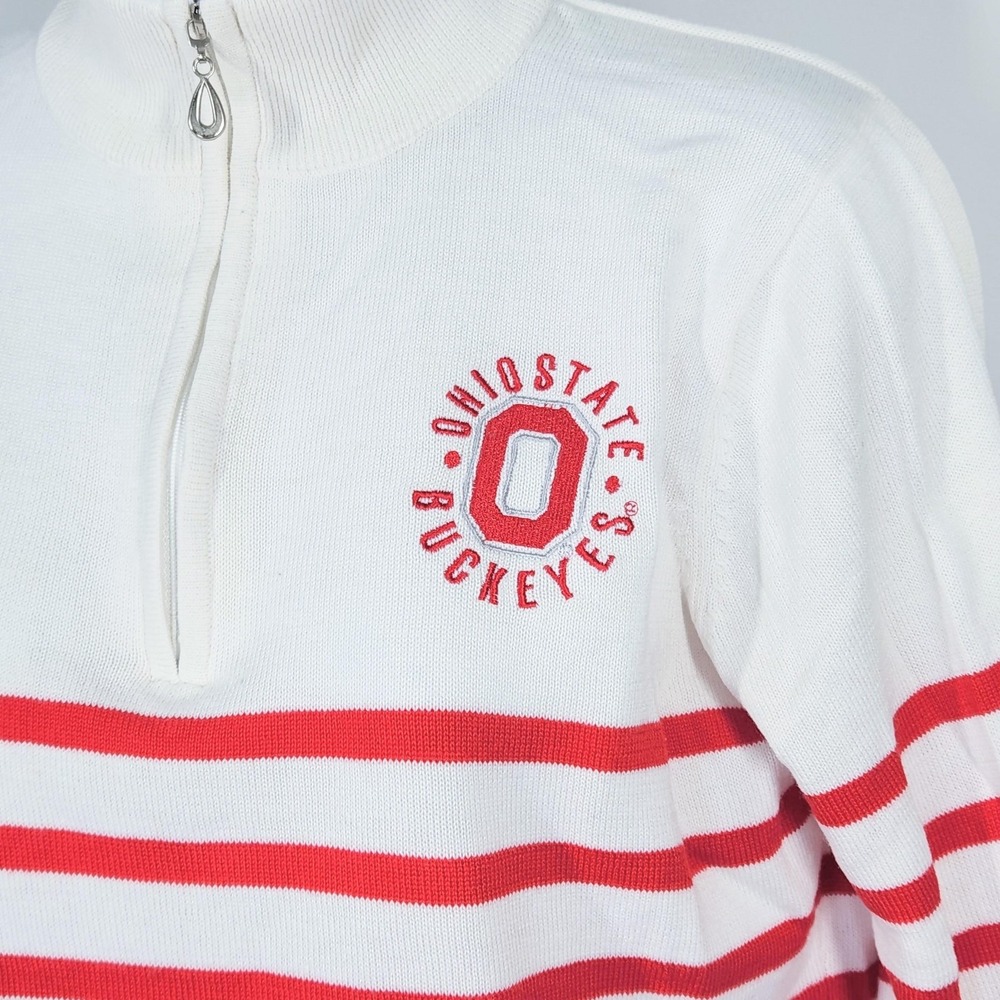 Ohio State Buckeyes Sweater Womens Medium White Red NCAA Football Quarter Zip - Picture 3 of 13